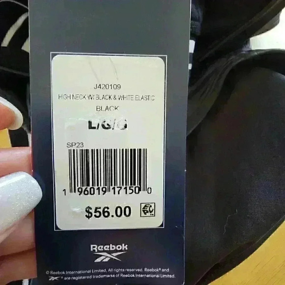 Reebok Women's Striped-Trim Swim Racerback Bikini Swim Top Black Size Large NWT - Picture 8 of 10